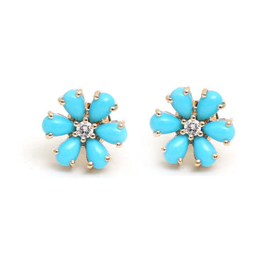 JPERG-2197/8008 Turquoise Pear Diamond Studs Earring | 18K