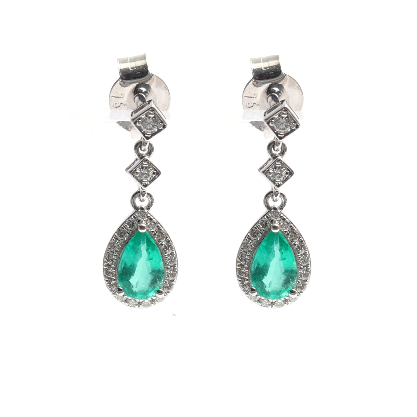 JPERG-2198/8009 Emerald Pear Diamond Dangling Earring | 18K