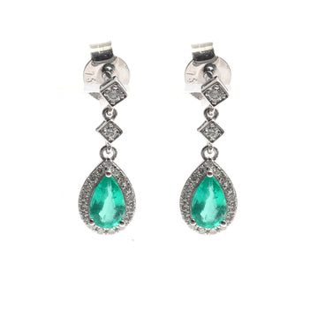 JPERG-2198/8009 Emerald Pear Diamond Dangling Earring | 18K