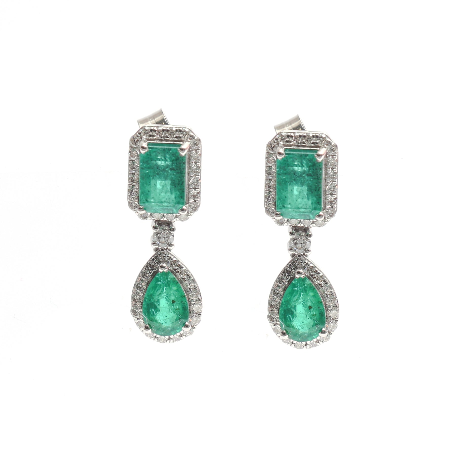 JPERG-2200/8011 Emerald Octagon Pear Diamond Dangling Earring | 18K