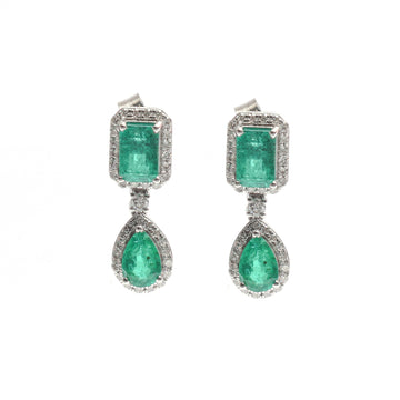 JPERG-2200/8011 Emerald Octagon Pear Diamond Dangling Earring | 18K