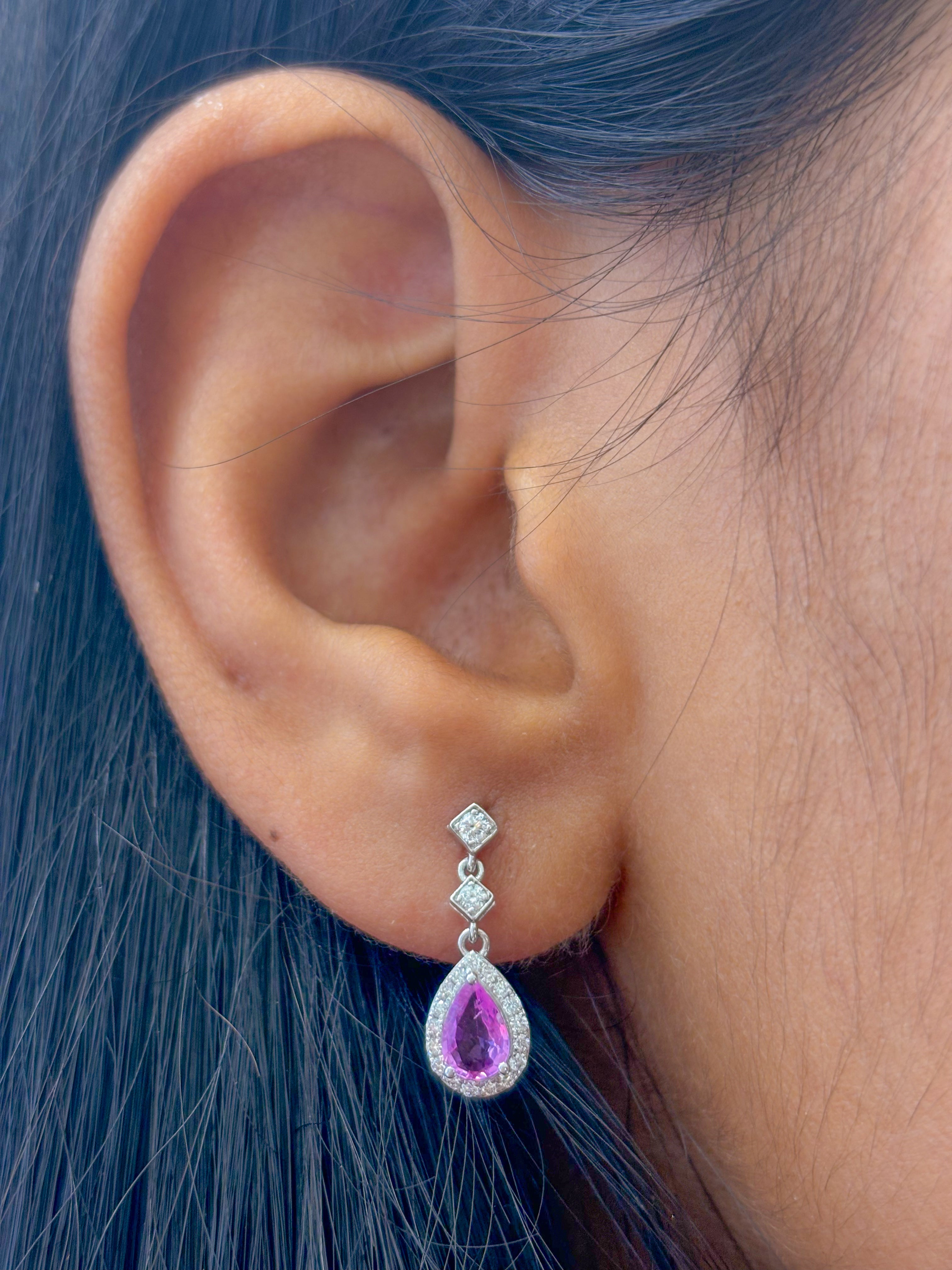 JPERG-2201/8012 Pink Sapphire Pear Diamond Dangling Earring | 18K