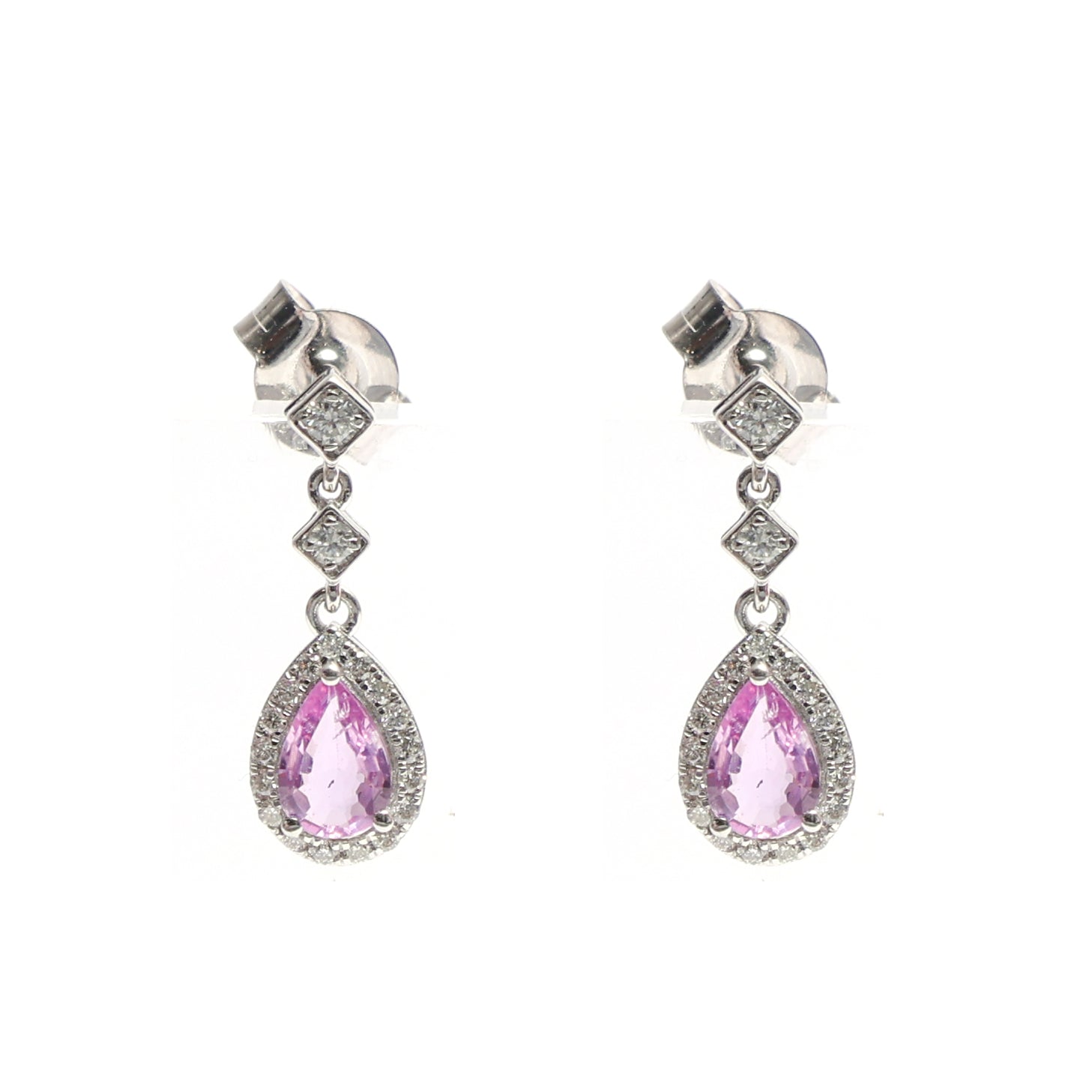 JPERG-2201/8012 Pink Sapphire Pear Diamond Dangling Earring | 18K