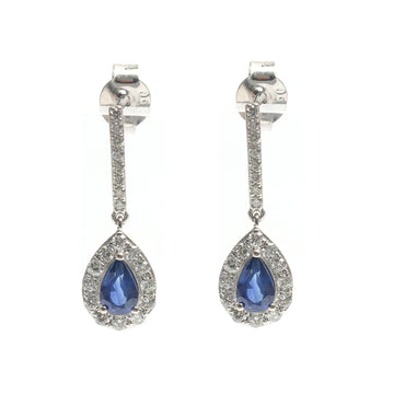 JPERG-2202/8013 Blue Sapphire Pear Diamond Dangling Earring | 18K