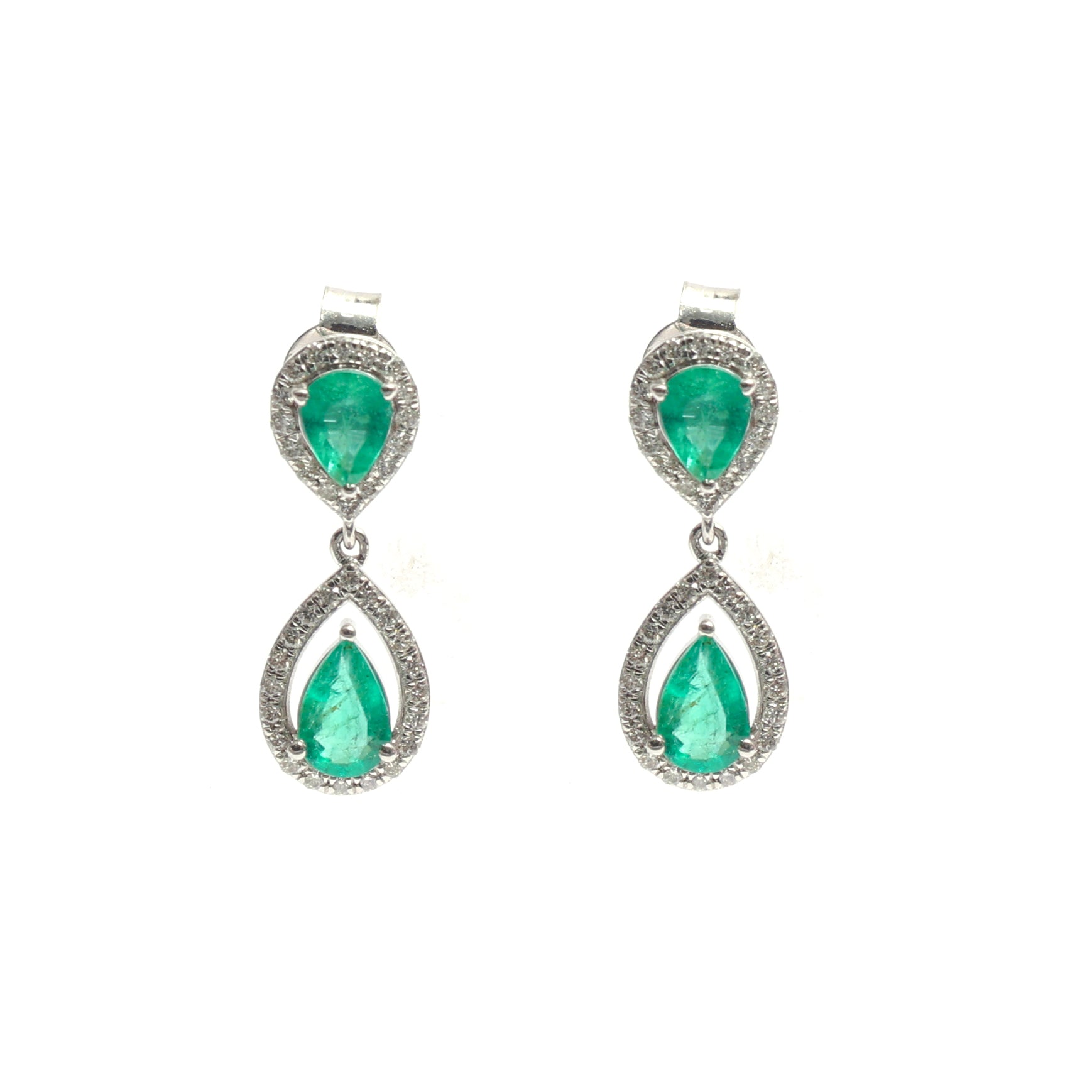 JPERG-2204/8015 Emerald Pear Diamond Dangling Earring | 18K