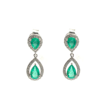 JPERG-2204/8015 Emerald Pear Diamond Dangling Earring | 18K