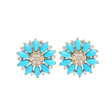 JPERG-2265/8044 Turquoise Marquise With Diamond Studs Earring | 18K
