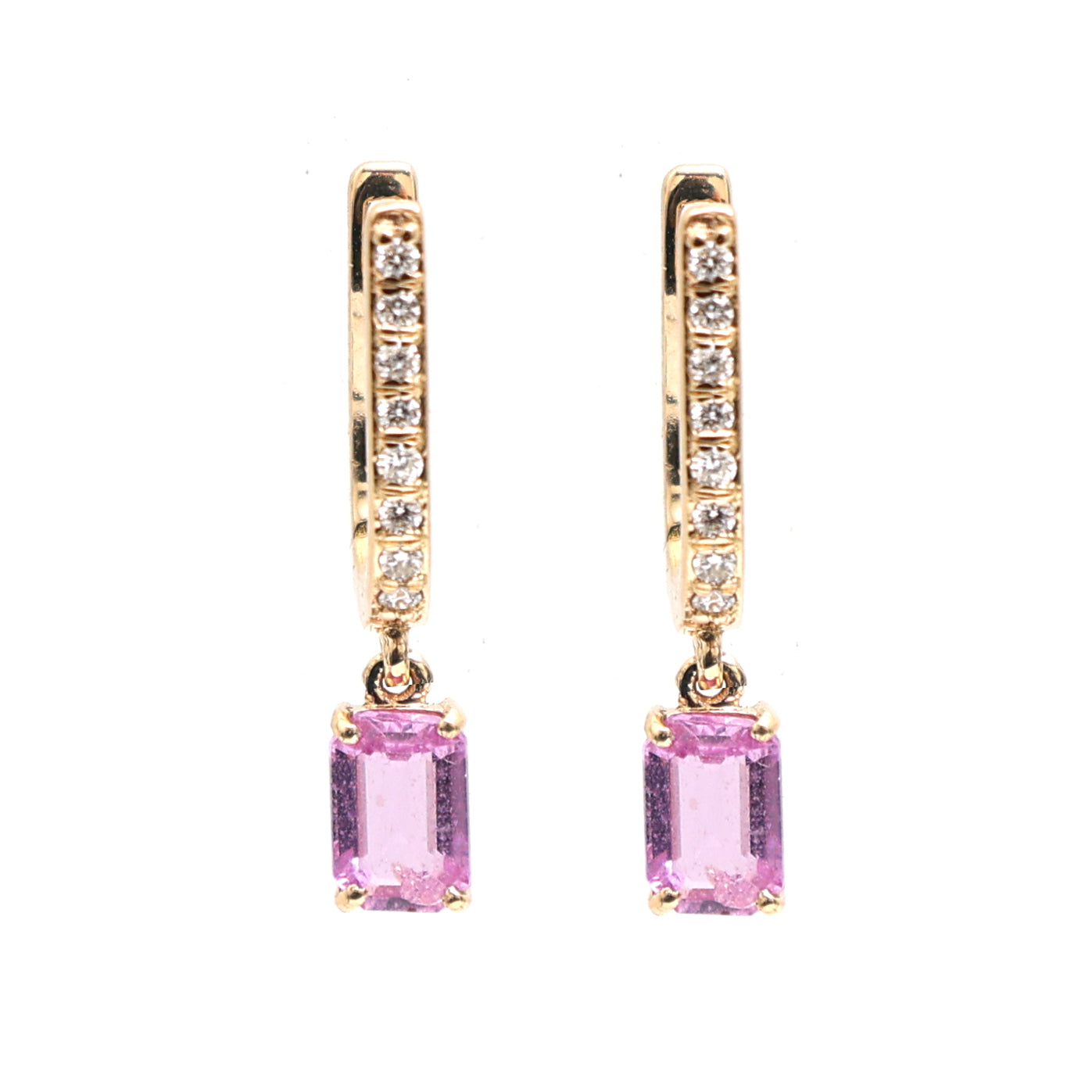 JPERG-2267/8051 Pink Sapphire Octagon With Diamond Small Hoops Earring | 18K