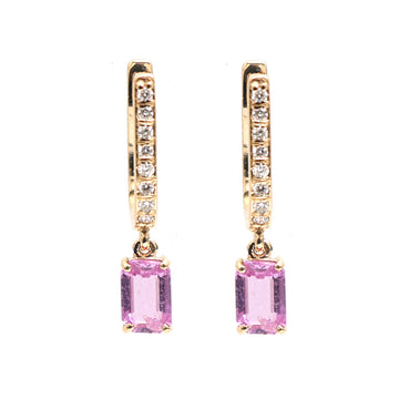 JPERG-2267/8051 Pink Sapphire Octagon With Diamond Small Hoops Earring | 18K