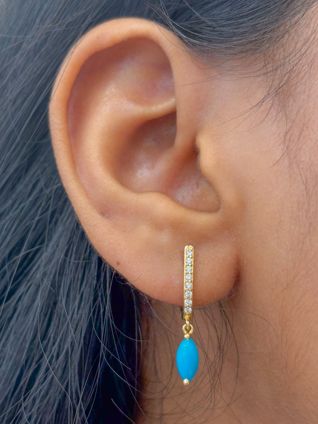 JPERG-2275/8064 Turquoise Marquise With Diamond Small Hoops Earring | 18K