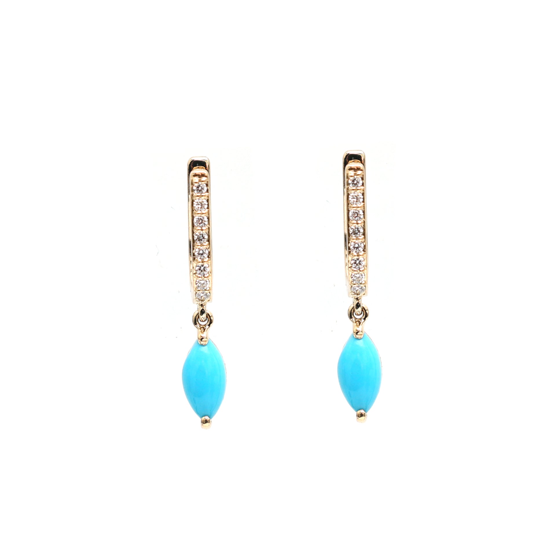 JPERG-2275/8064 Turquoise Marquise With Diamond Small Hoops Earring | 18K
