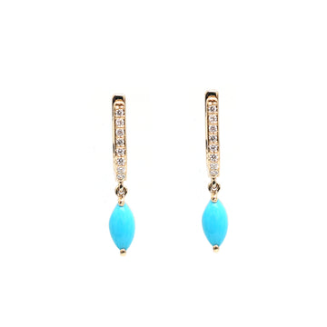 JPERG-2275/8064 Turquoise Marquise With Diamond Small Hoops Earring | 18K