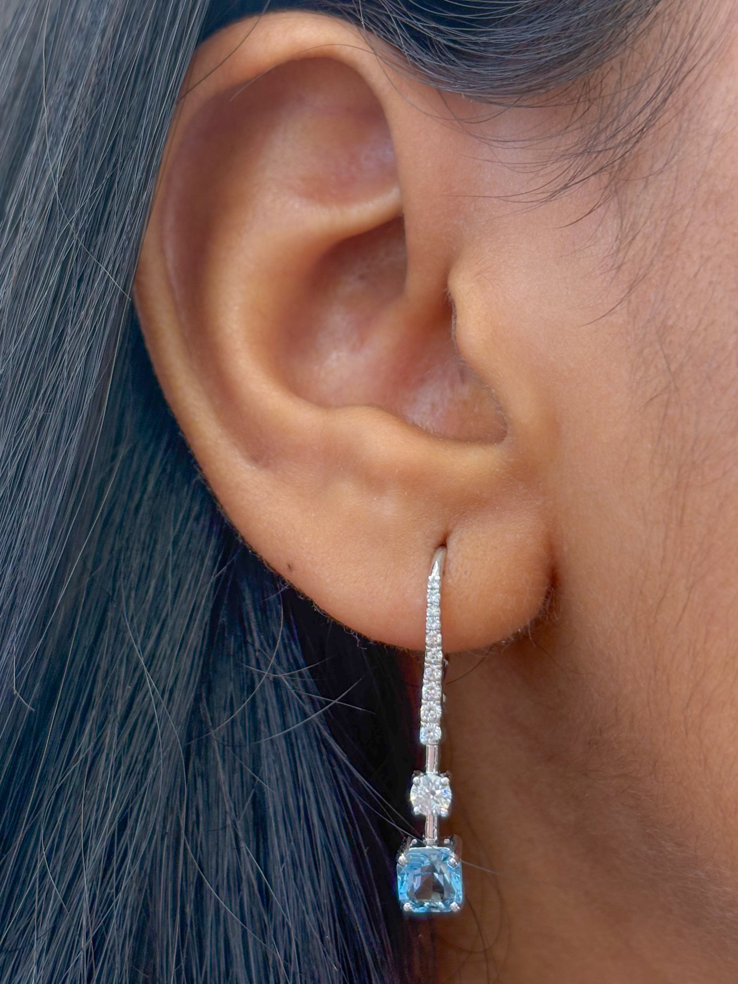 JPERG-2278/8075 Aquamarine Octagon With Diamond Hoops Earring | 18K