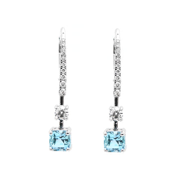 JPERG-2278/8075 Aquamarine Octagon With Diamond Hoops Earring | 18K