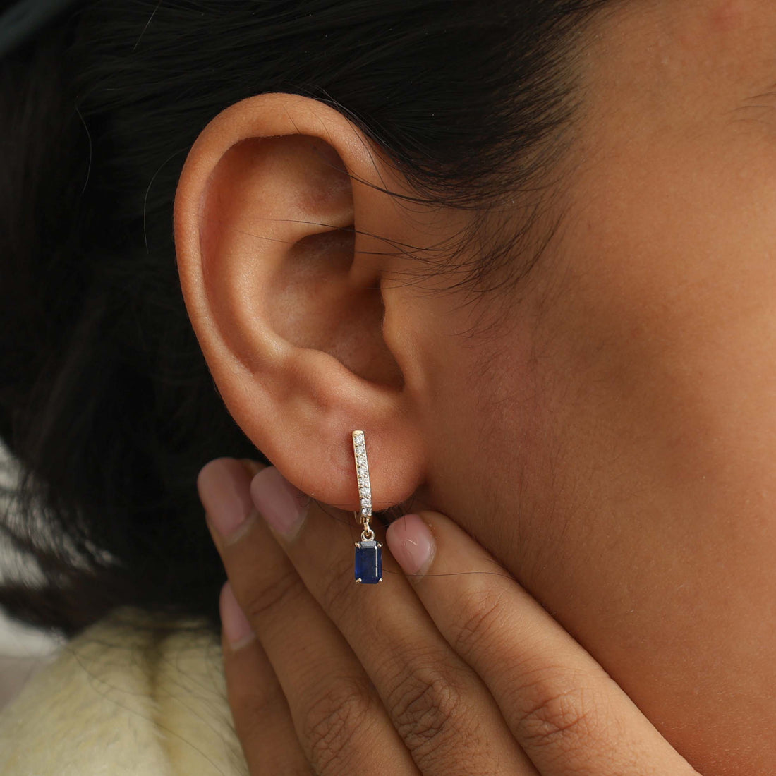 JPERG-2279/8076 Blue Sapphire Octagon With Diamond Hoops Earring | 18K