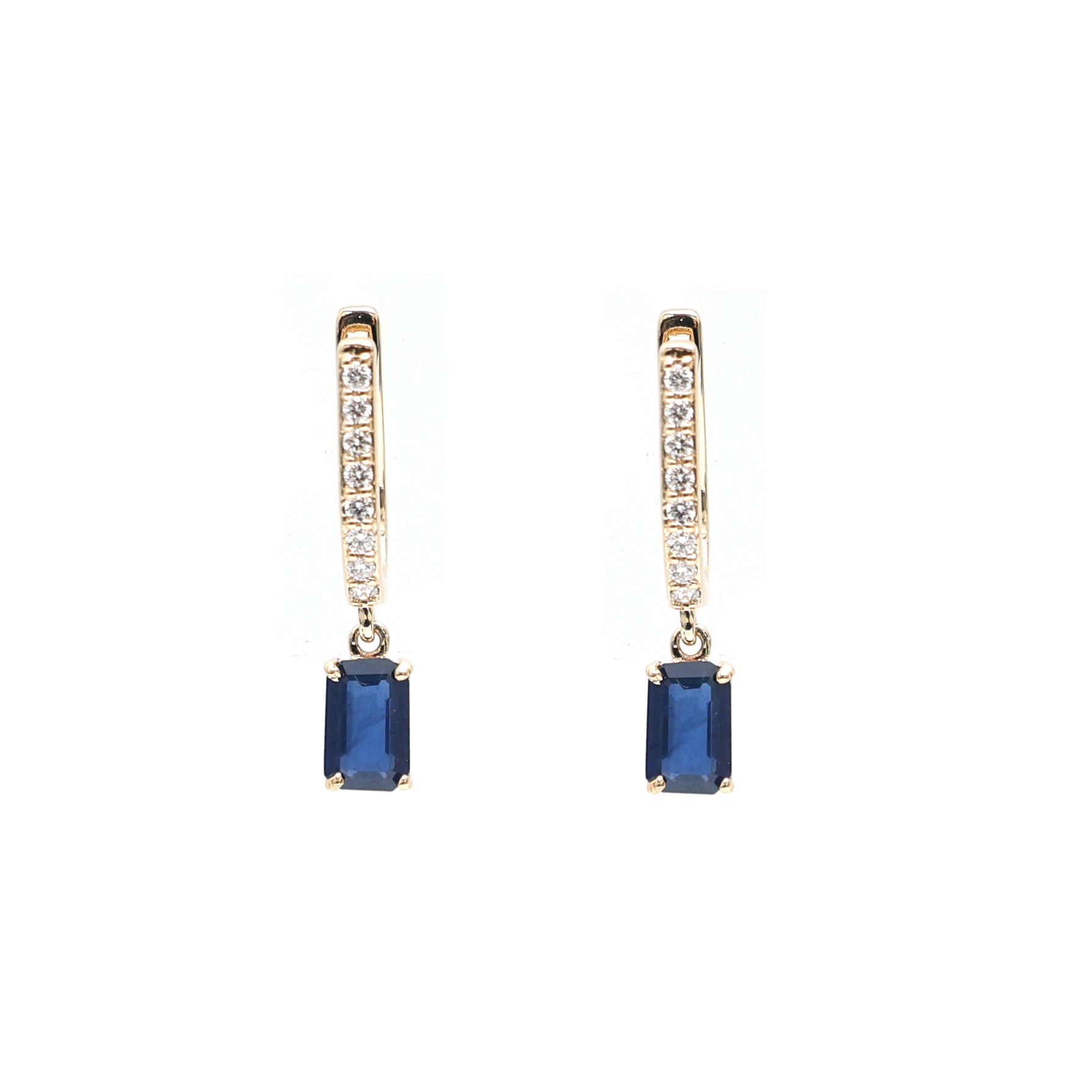 JPERG-2279/8076 Blue Sapphire Octagon With Diamond Hoops Earring | 18K