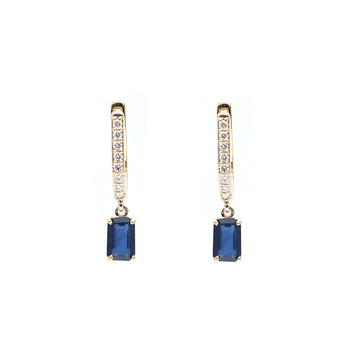 JPERG-2279/8076 Blue Sapphire Octagon With Diamond Hoops Earring | 18K
