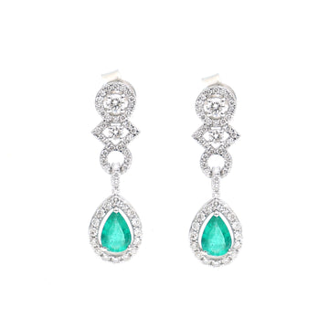 JPERG-2282/8083 Emerald Pear With Diamond Earring | 18K