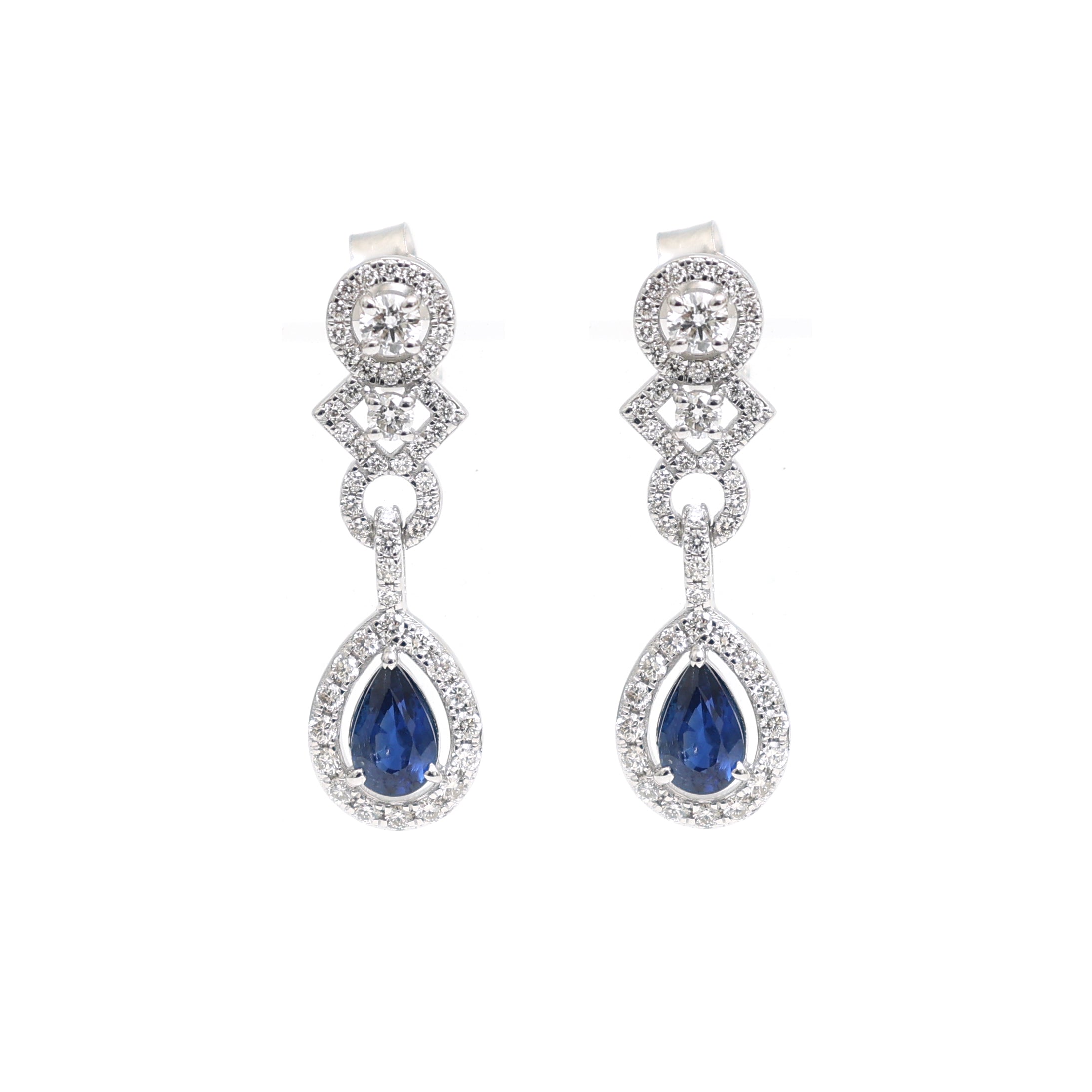JPERG-2284/8085 Blue Sapphire Pear With Diamond Dangling Earring | 18K