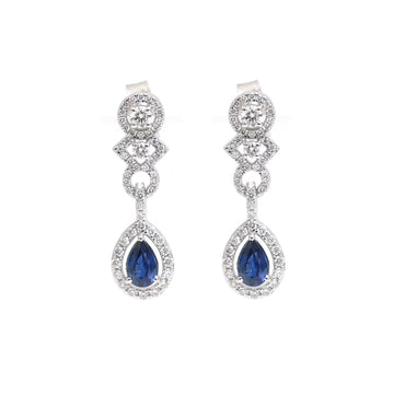 JPERG-2284/8085 Blue Sapphire Pear With Diamond Dangling Earring | 18K