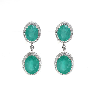 JPERG-2285/8086 Emerald Oval With Diamond Earring | 18K