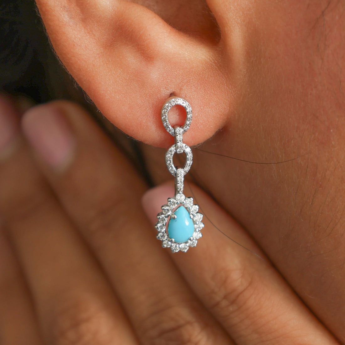 JPERG-2286/8087 Turquoise Pear With Diamond Earring | 18K