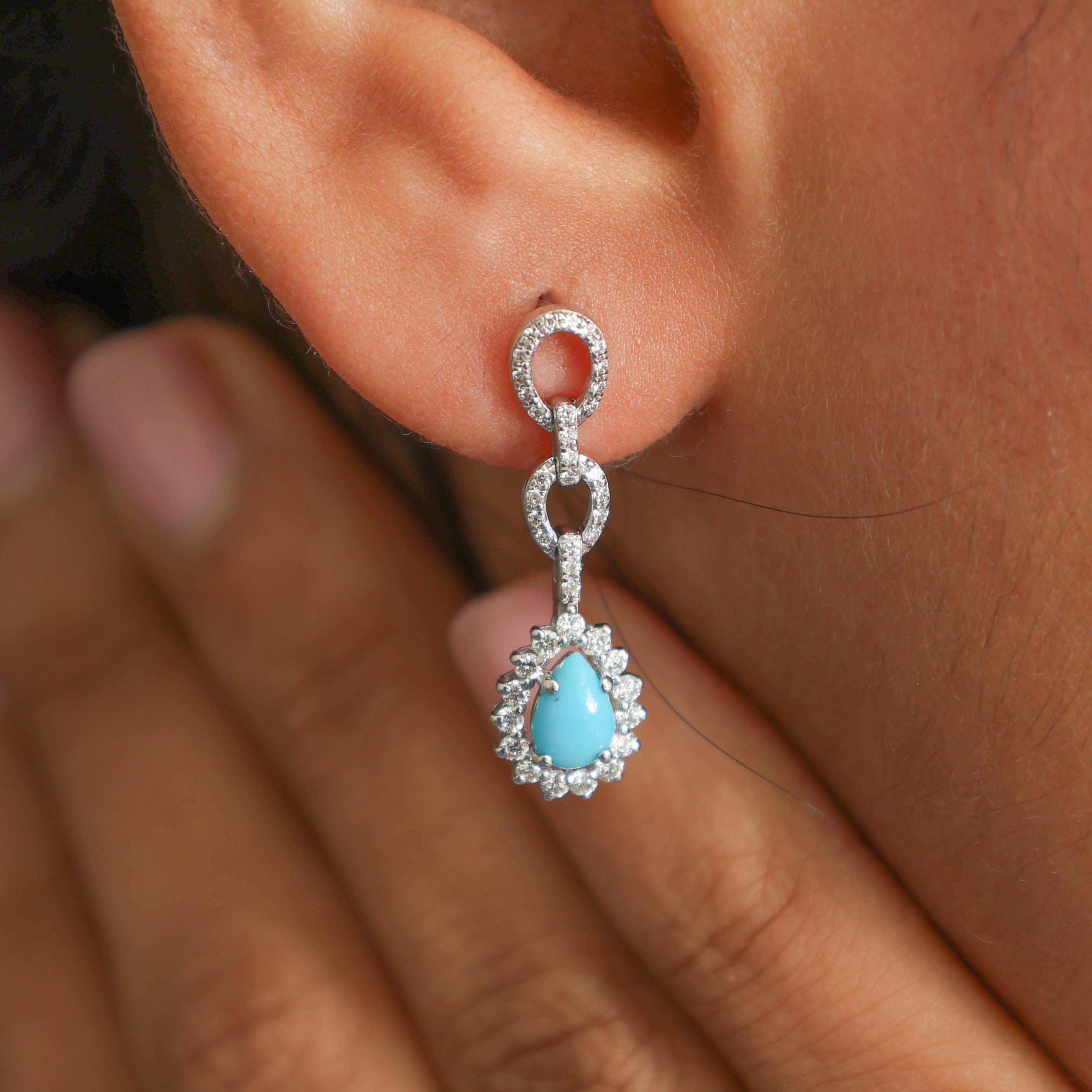 JPERG-2286/8087 Turquoise Pear With Diamond Earring | 18K