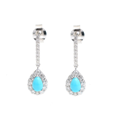JPERG-2287/8088 Turquoise Pear With Diamond Dangling  Earring | 18K