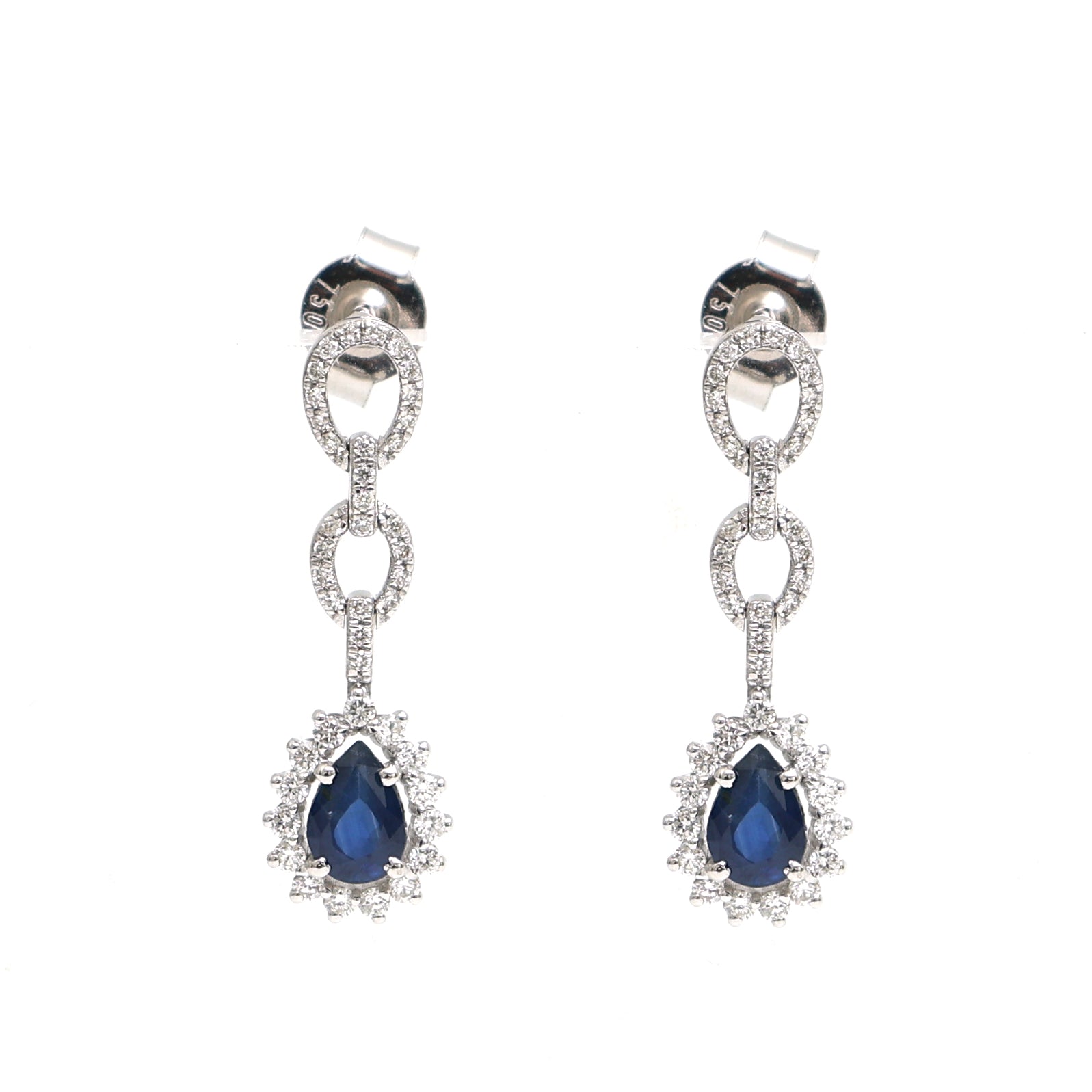 JPERG-2288/8090 Blue Sapphire Pear With Diamond Dangling Earring | 18K