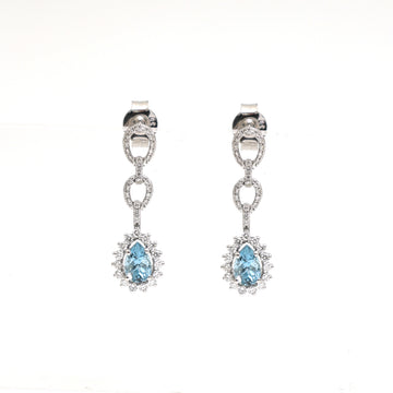 JPERG-2289/8091 Aquamarine Pear With Diamond Dangling Earring | 18K