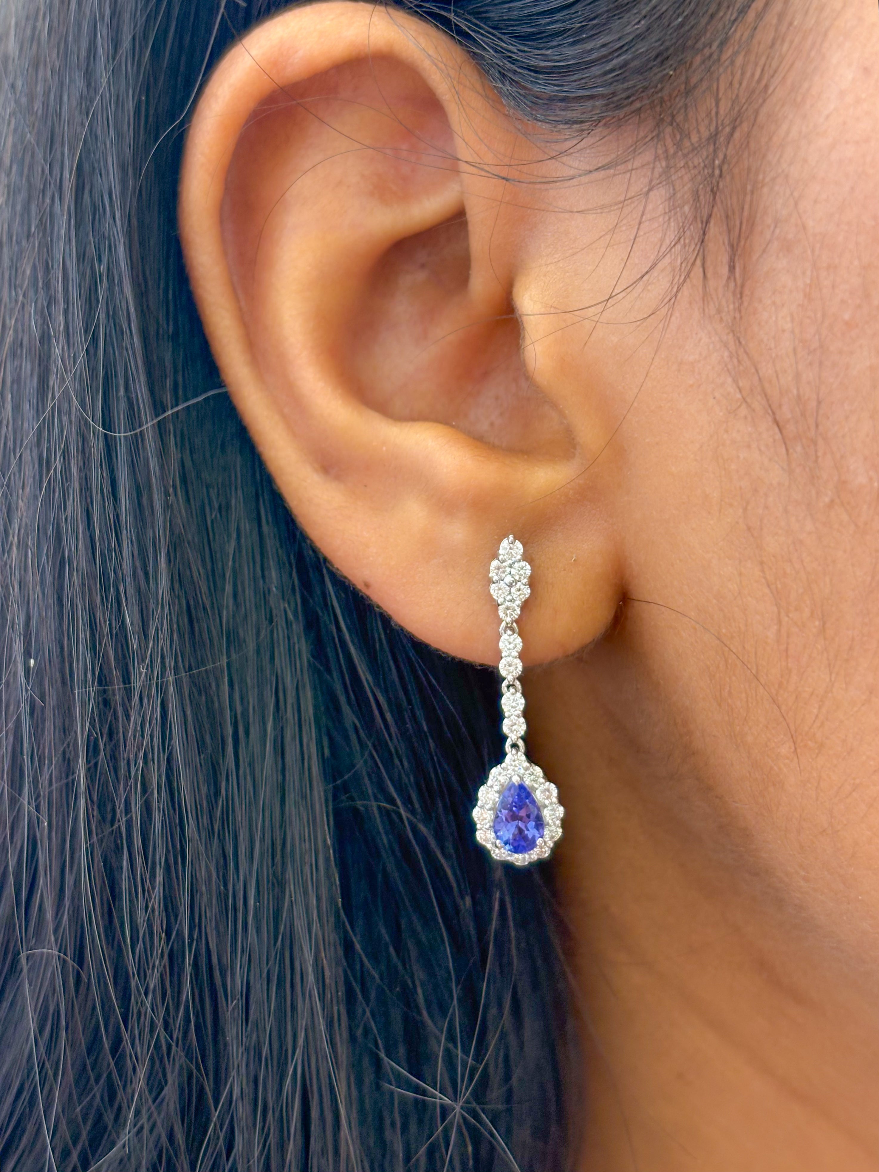 JPERG-2290/8092 Blue Sapphire Pear With Diamond Dangling Earring | 18K