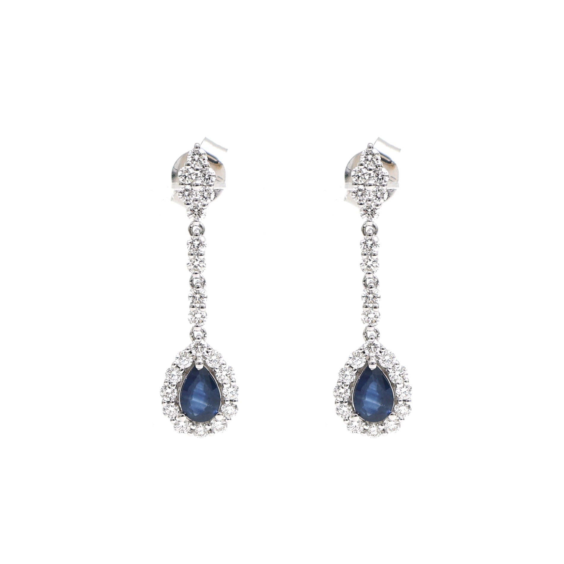 JPERG-2290/8092 Blue Sapphire Pear With Diamond Dangling Earring | 18K
