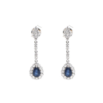JPERG-2290/8092 Blue Sapphire Pear With Diamond Dangling Earring | 18K