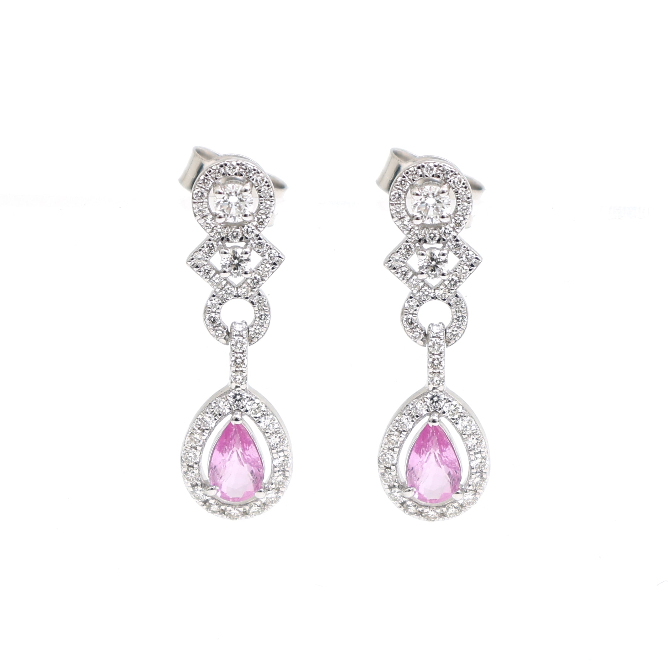 JPERG-2291/8093 Pink Sapphire Pear With Diamond Dangling Earring | 18K