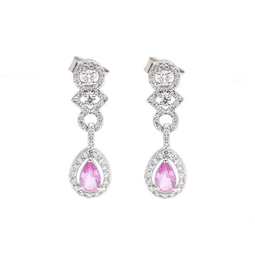 JPERG-2291/8093 Pink Sapphire Pear With Diamond Dangling Earring | 18K