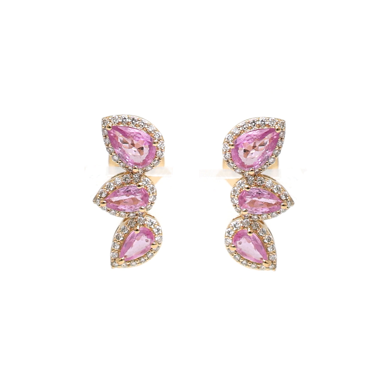 JPERG-2296/8108 Pink Sapphire Pear With Diamond Curve Studs Earring | 18K