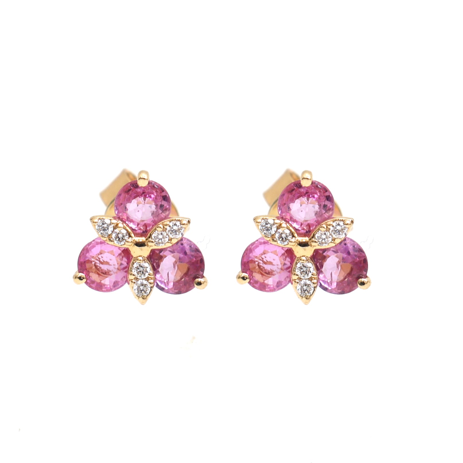 JPERG-2297/8125 Pink Sapphire Round With Diamond Studs Earring | 14K