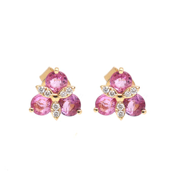 JPERG-2297/8125 Pink Sapphire Round With Diamond Studs Earring | 14K