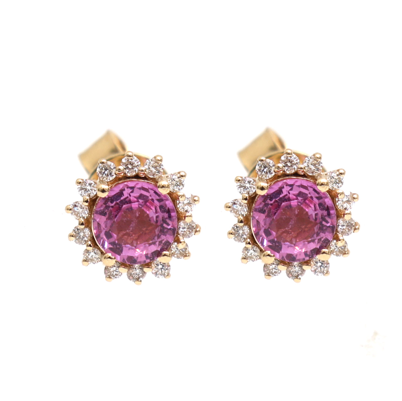 JPERG-2298/8126 Pink Sapphire Round With Diamond Studs Earring | 14K
