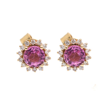 JPERG-2298/8126 Pink Sapphire Round With Diamond Studs Earring | 14K