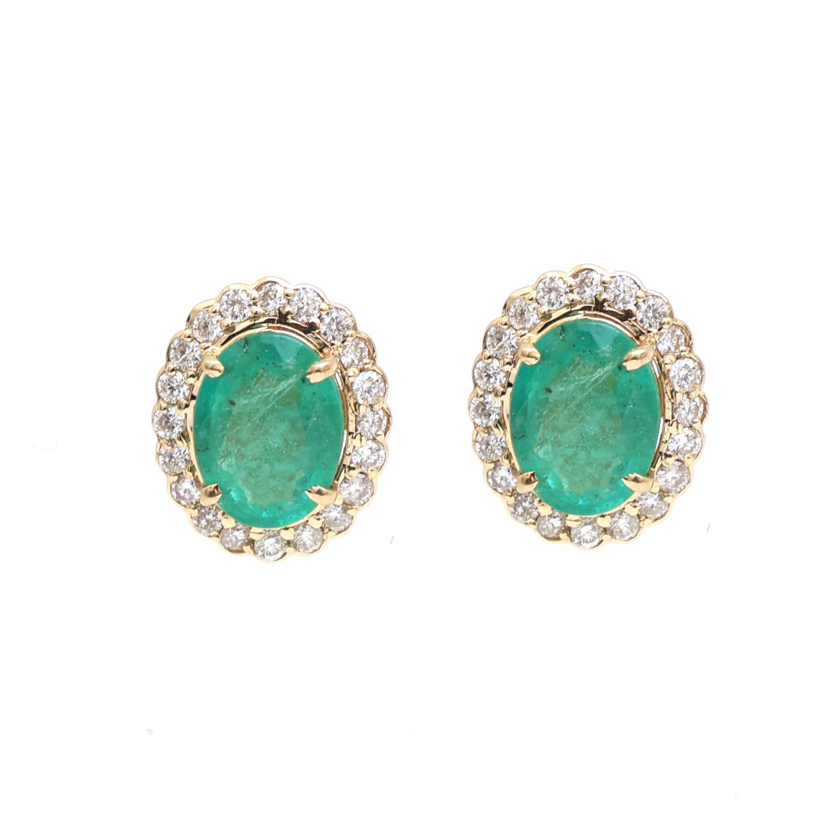 JPERG-2300/8128 Emerald Oval With Diamond Studs Earring | 14K