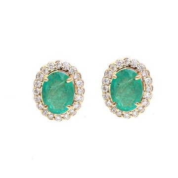 JPERG-2300/8128 Emerald Oval With Diamond Studs Earring | 14K