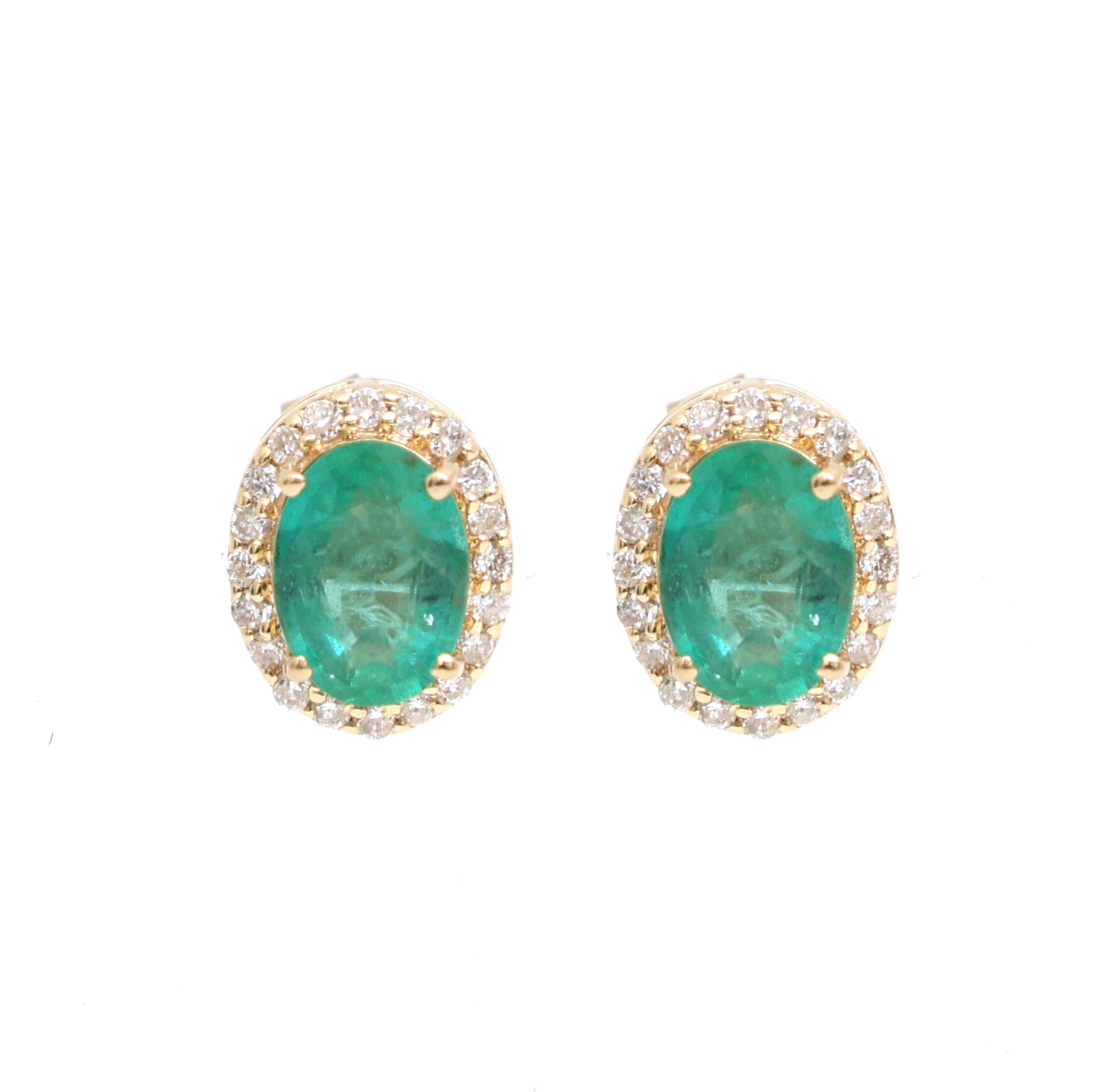 JPERG-2302/8130 Emerald Oval With Diamond Studs Earring | 14K