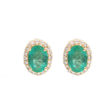 JPERG-2302/8130 Emerald Oval With Diamond Studs Earring | 14K