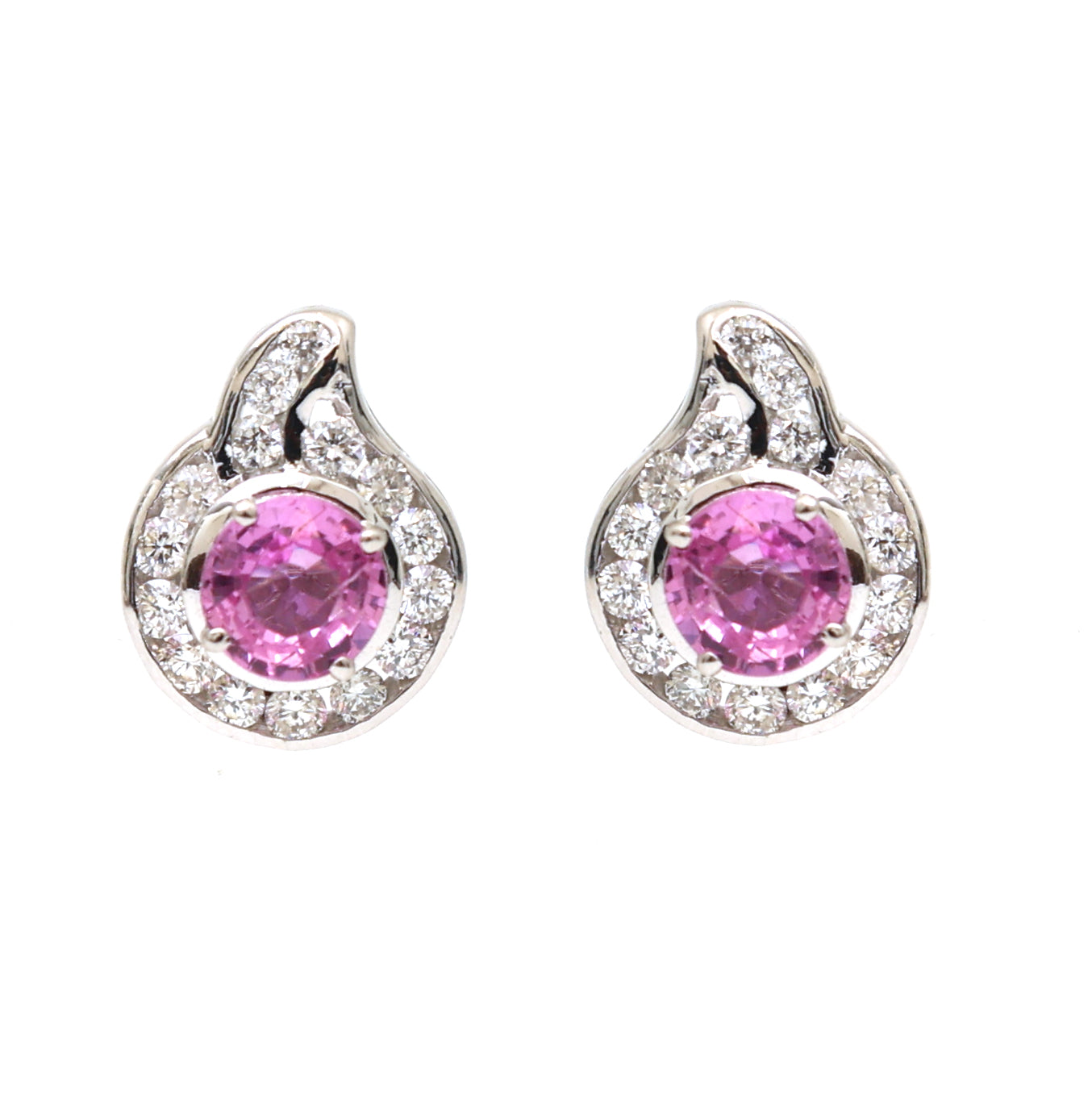 JPERG-2303/8131 Pink Sapphire Round With Diamond Studs Earring | 14K