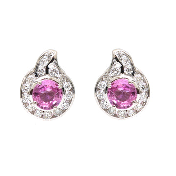 JPERG-2303/8131 Pink Sapphire Round With Diamond Studs Earring | 14K