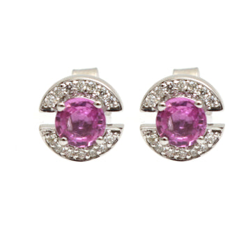 JPERG-2304/8132 Pink Sapphire Round With Diamond Studs Earring | 14K