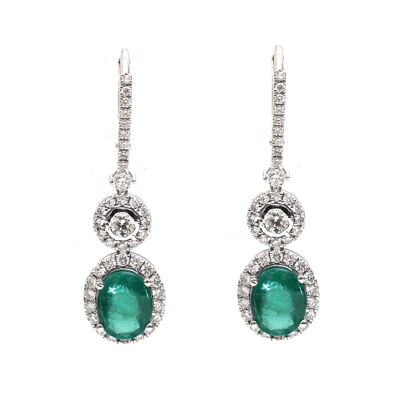 JPERG-2318/8230 Emerald Oval With Diamond Dangling Earring | 18K