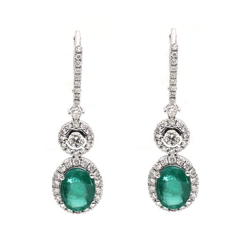 JPERG-2318/8230 Emerald Oval With Diamond Dangling Earring | 18K