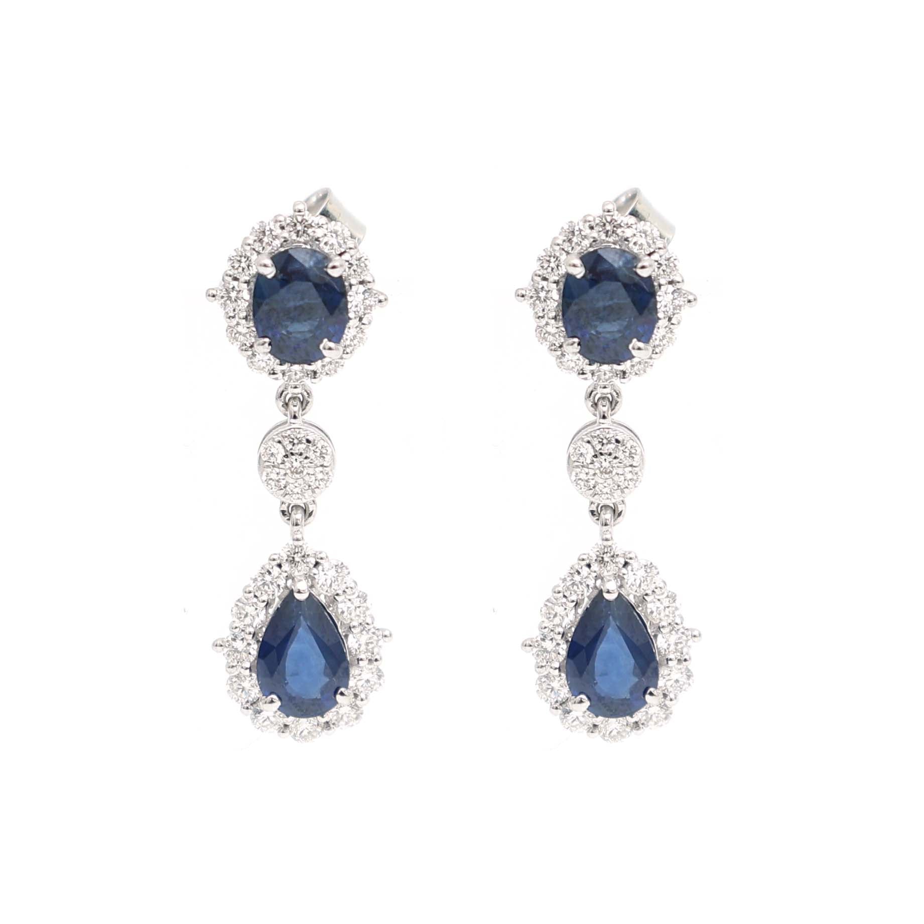 JPERG-2319/8235 Blue Sapphire Pear With Diamond Dangling Earring | 18K